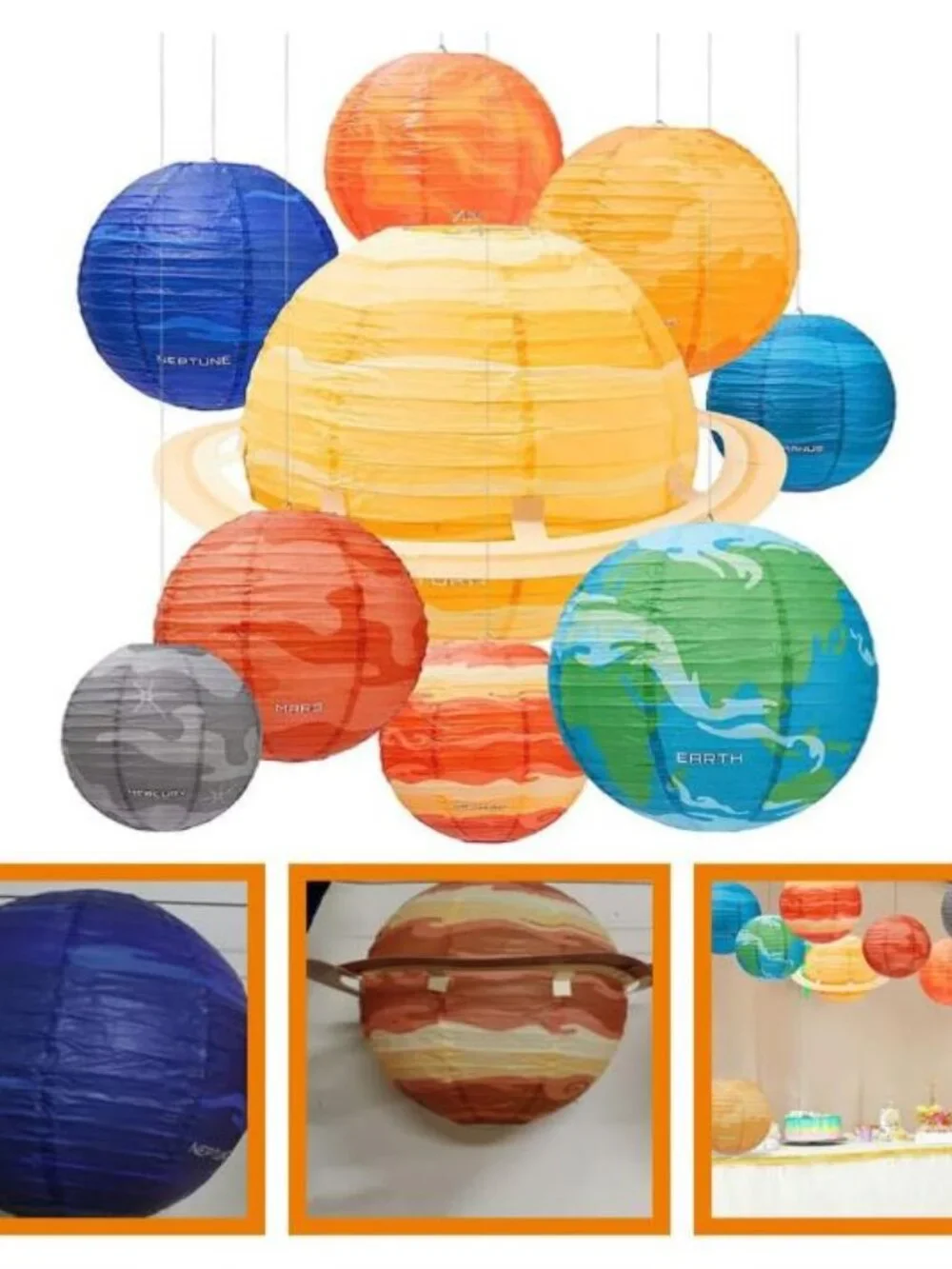 Blue Saturn Hanging Paper Lantern - Space Party Decoration